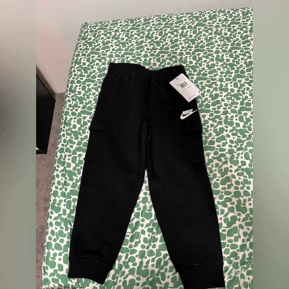 Nike Black Kids Cargo Sweatpants with White Logo